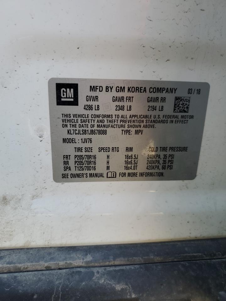 2018 Chevrolet Trax 1Lt VIN: KL7CJLSB1JB678088 Lot: 81828915