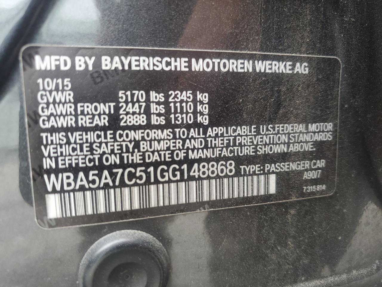 2016 BMW 528 Xi VIN: WBA5A7C51GG148868 Lot: 81047375