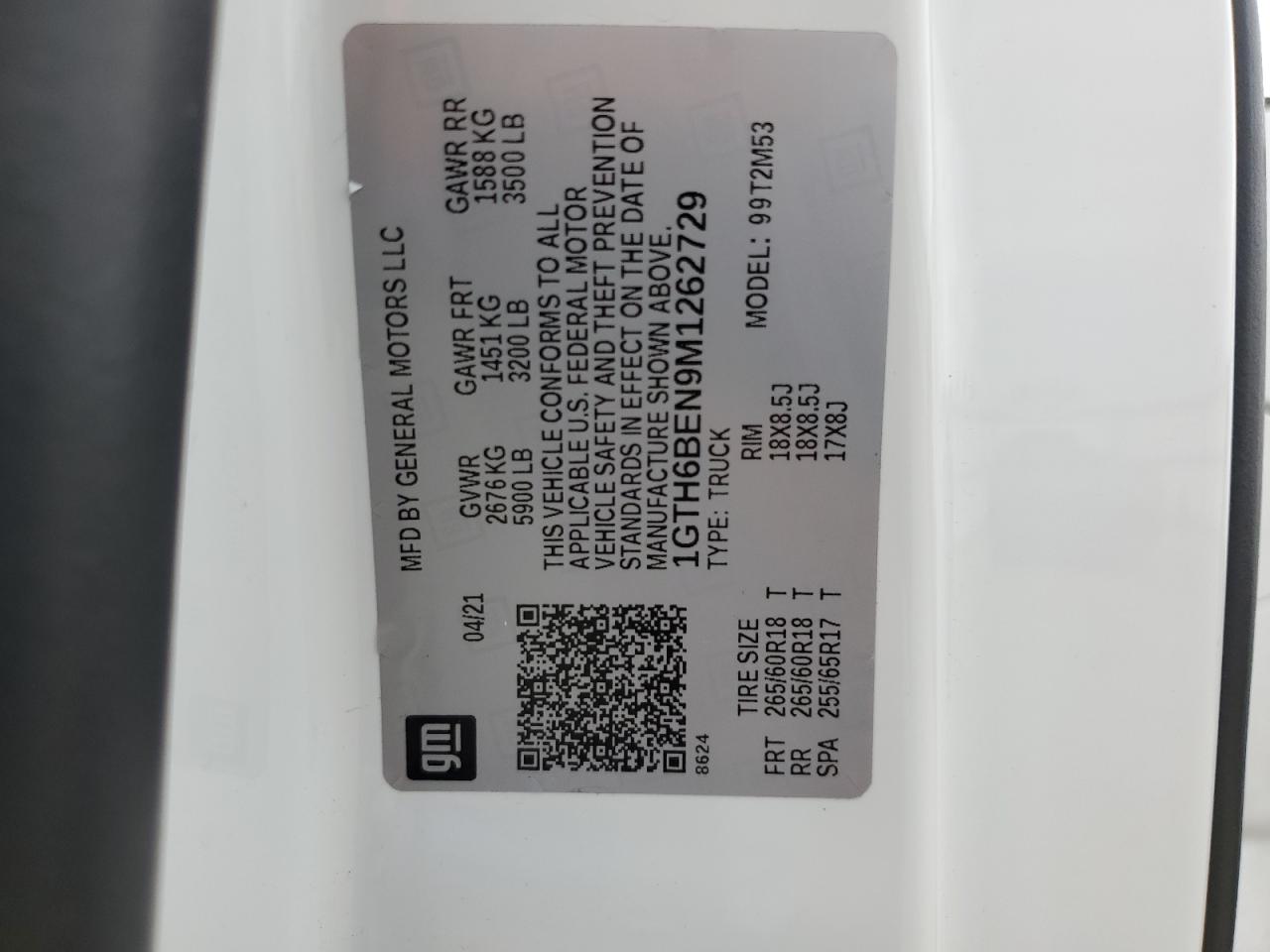 2021 GMC Canyon Elevation VIN: 1GTH6BEN9M1262729 Lot: 80585965
