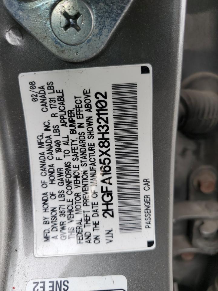 2008 Honda Civic Lx VIN: 2HGFA165X8H321102 Lot: 81919605