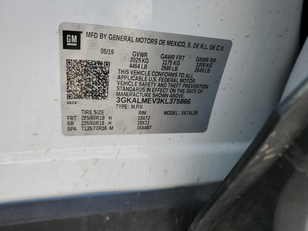 2019 GMC Terrain Sle VIN: 3GKALMEV3KL375866 Lot: 71074695