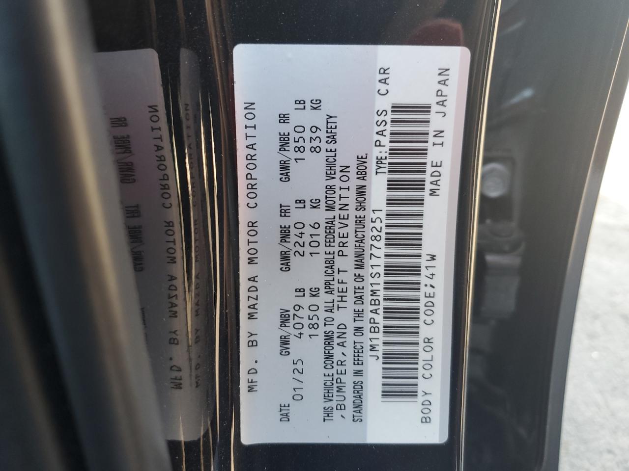 2025 Mazda 3 Select Sport VIN: JM1BPABM1S1778251 Lot: 71547225