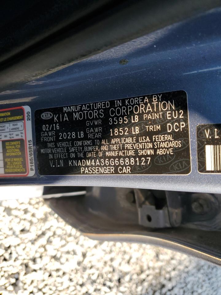 2016 Kia Rio Lx VIN: KNADM4A36G6688127 Lot: 70881765