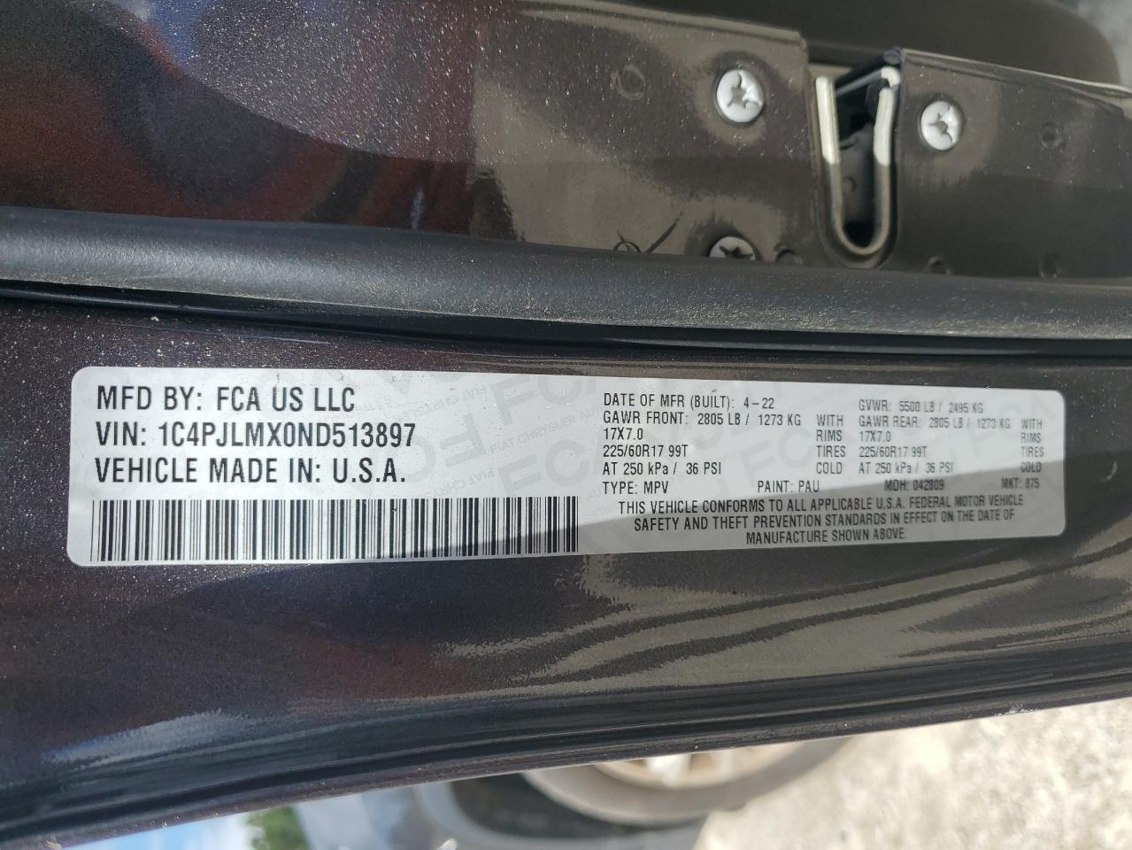 2022 Jeep Cherokee Latitude Lux VIN: 1C4PJLMX0ND513897 Lot: 84216105