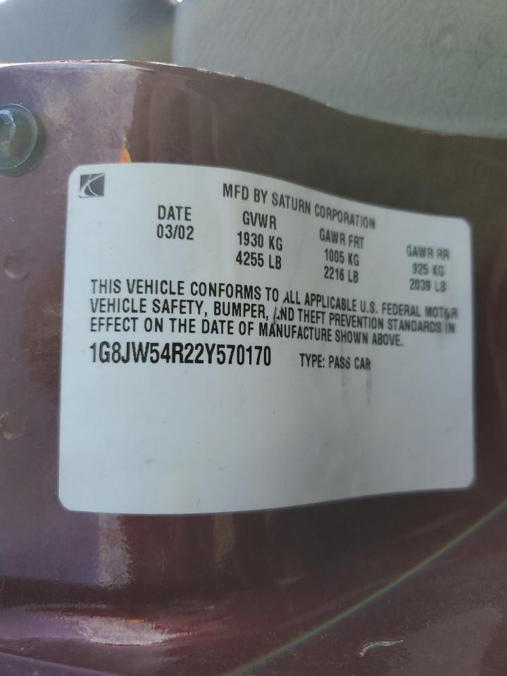2002 Saturn L300 VIN: 1G8JW54R22Y570170 Lot: 81390715