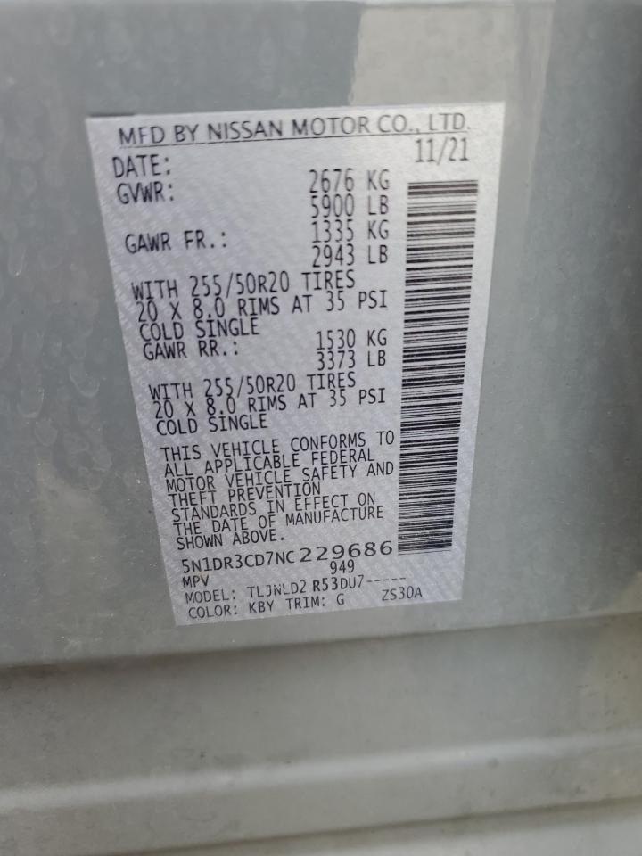 2022 Nissan Pathfinder Sl VIN: 5N1DR3CD7NC229686 Lot: 81312405