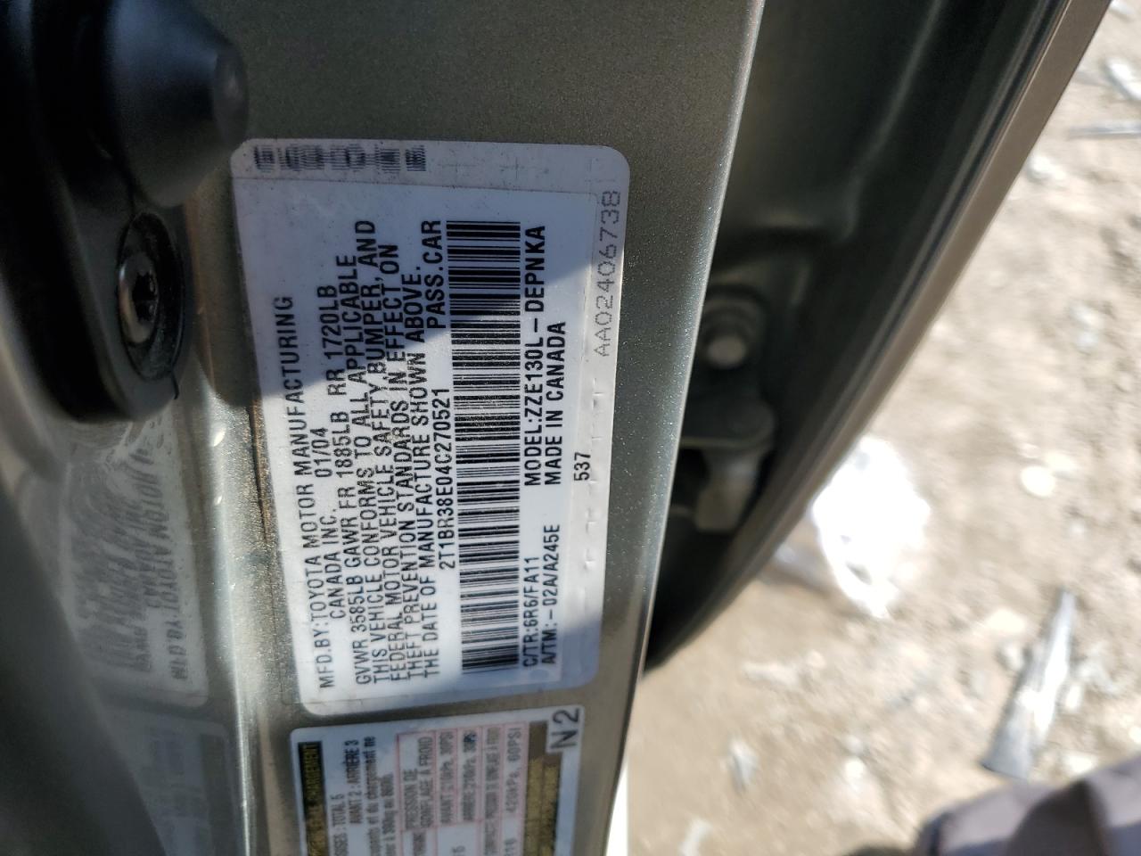 2004 Toyota Carolla VIN: 2T1BR38E04C270521 Lot: 81302005