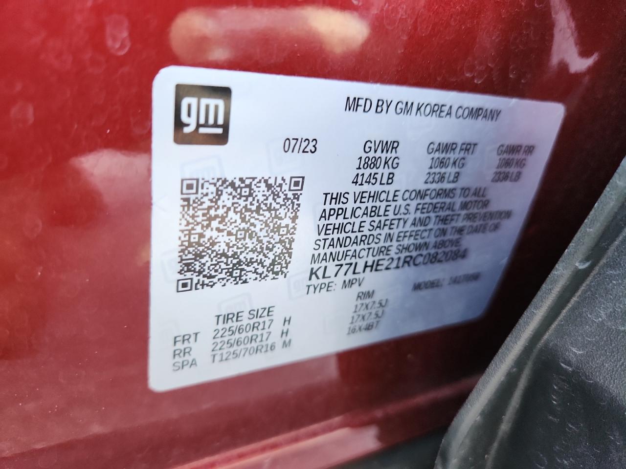 2024 Chevrolet Trax 1Lt VIN: KL77LHE21RC082084 Lot: 80641425