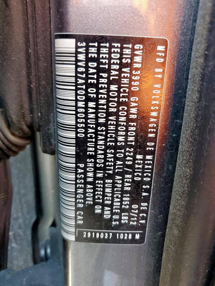 2013 Volkswagen Beetle Turbo VIN: 3VWV67AT0DM605500 Lot: 71274525