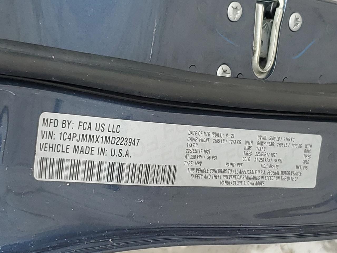 2021 Jeep Cherokee Latitude Lux VIN: 1C4PJMMX1MD223947 Lot: 83946095