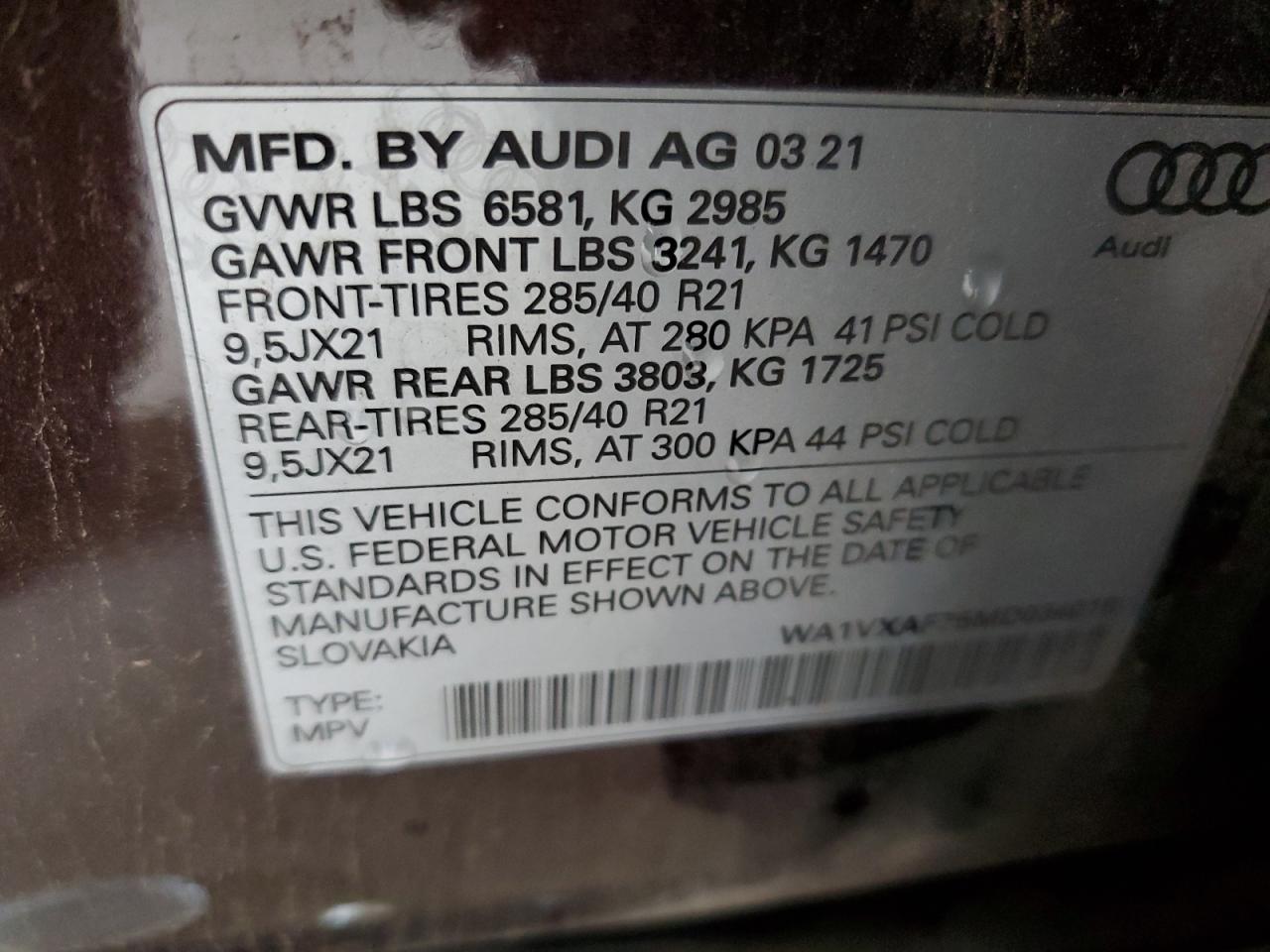 2021 Audi Q7 Prestige VIN: WA1VXAF75MD034018 Lot: 83953845