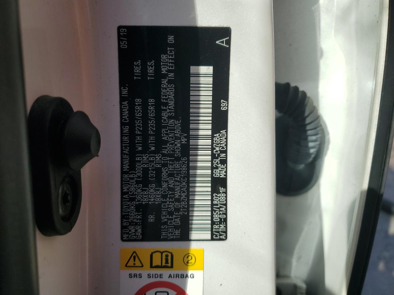 2019 Lexus Rx 350 Base VIN: 2T2BZMCA0KC198626 Lot: 80502925