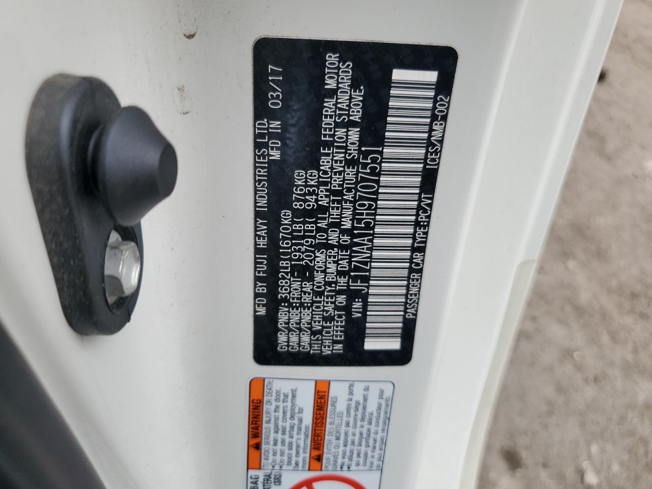 2017 Toyota 86 Base VIN: JF1ZNAA15H9707551 Lot: 83778695