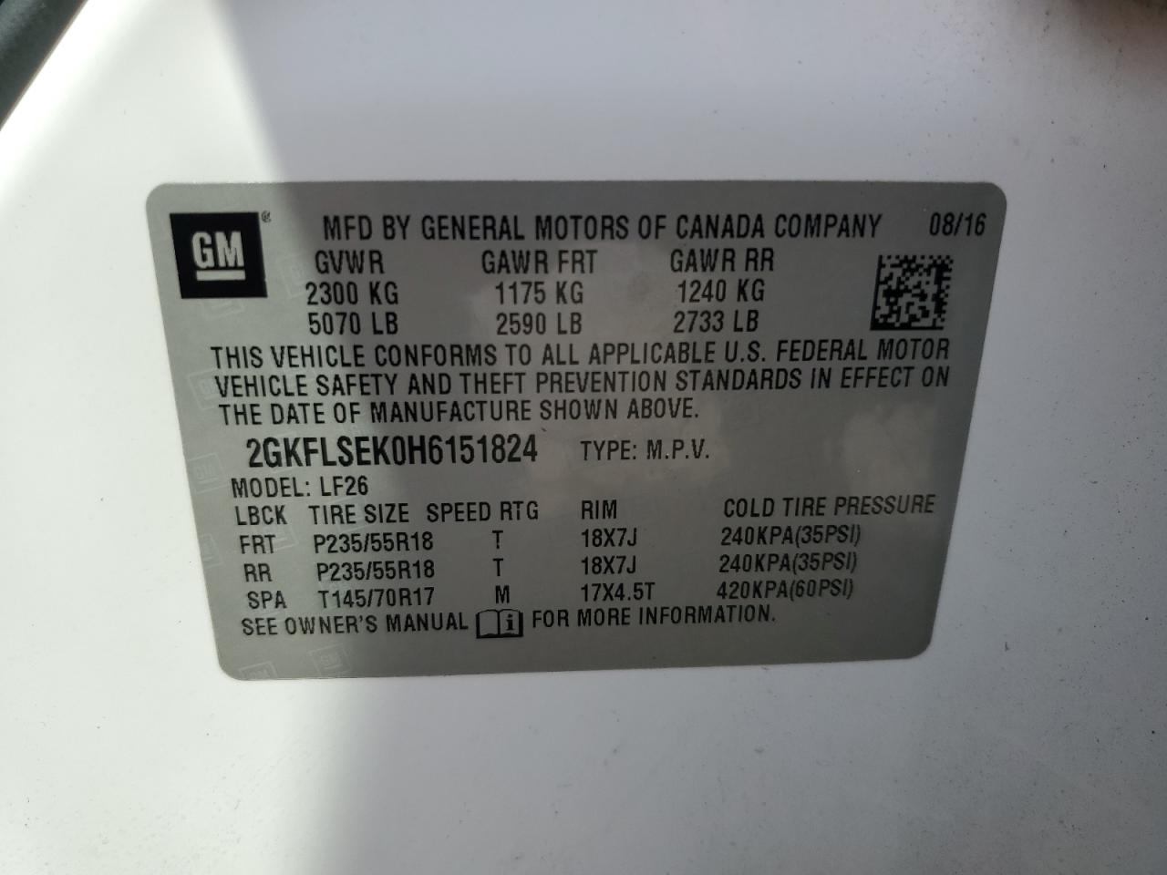 2017 GMC Terrain Sle VIN: 2GKFLSEK0H6151824 Lot: 81701695