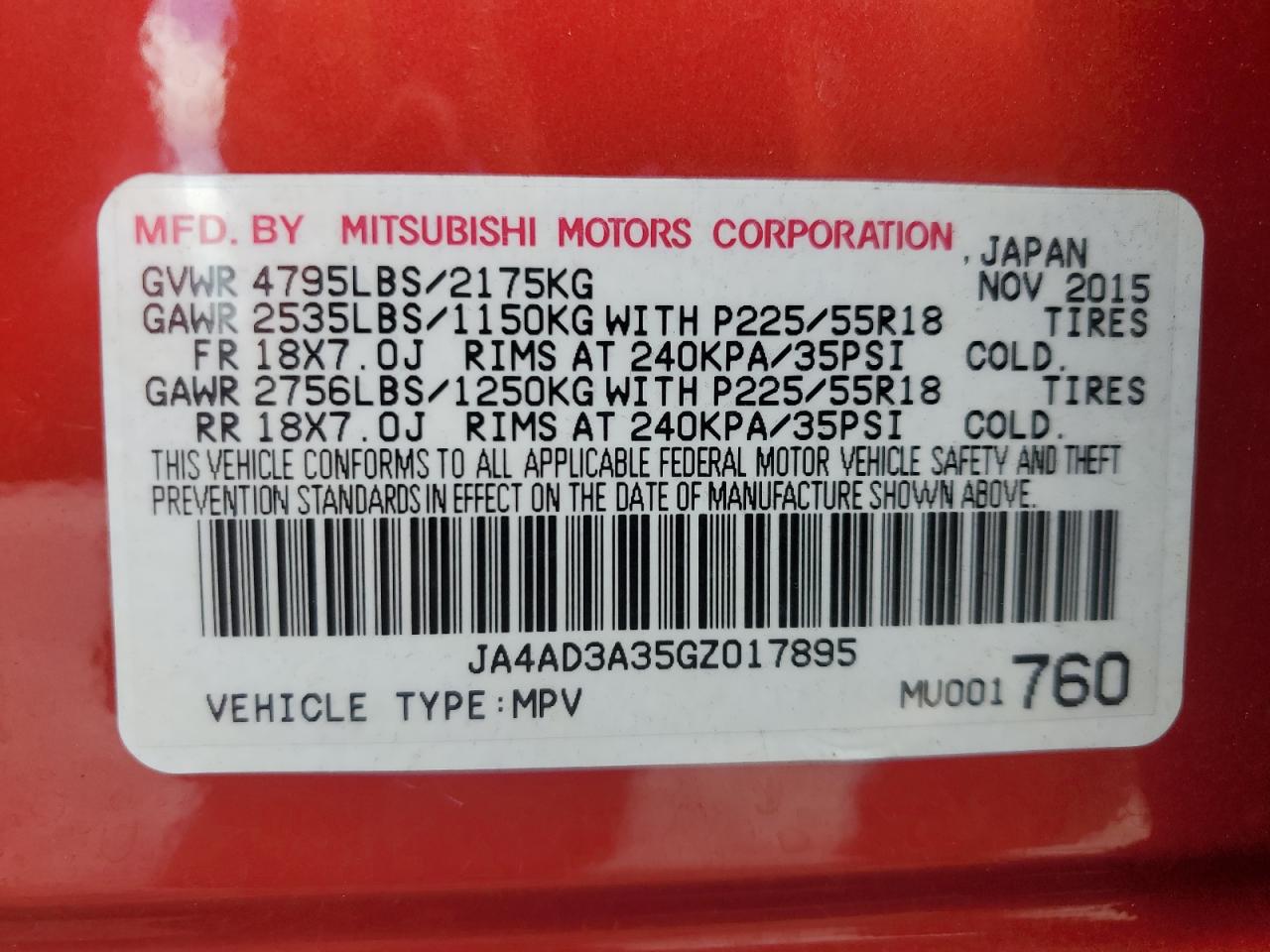 2016 Mitsubishi Outlander Se VIN: JA4AD3A35GZ017895 Lot: 71493405