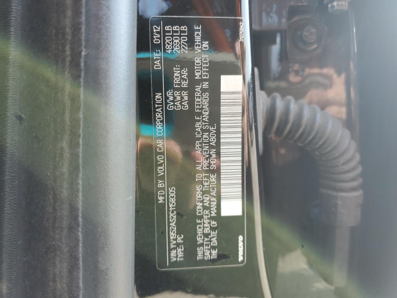 2012 Volvo S80 3.2 VIN: YV1952AS2C1158305 Lot: 80991525