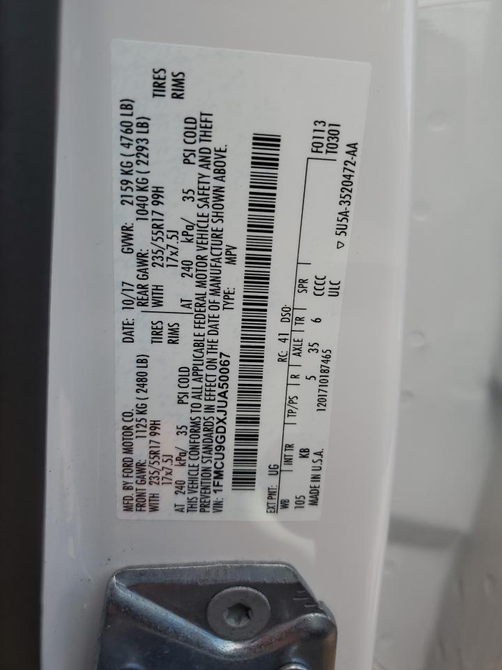 2018 Ford Escape Se VIN: 1FMCU9GDXJUA50067 Lot: 82125525