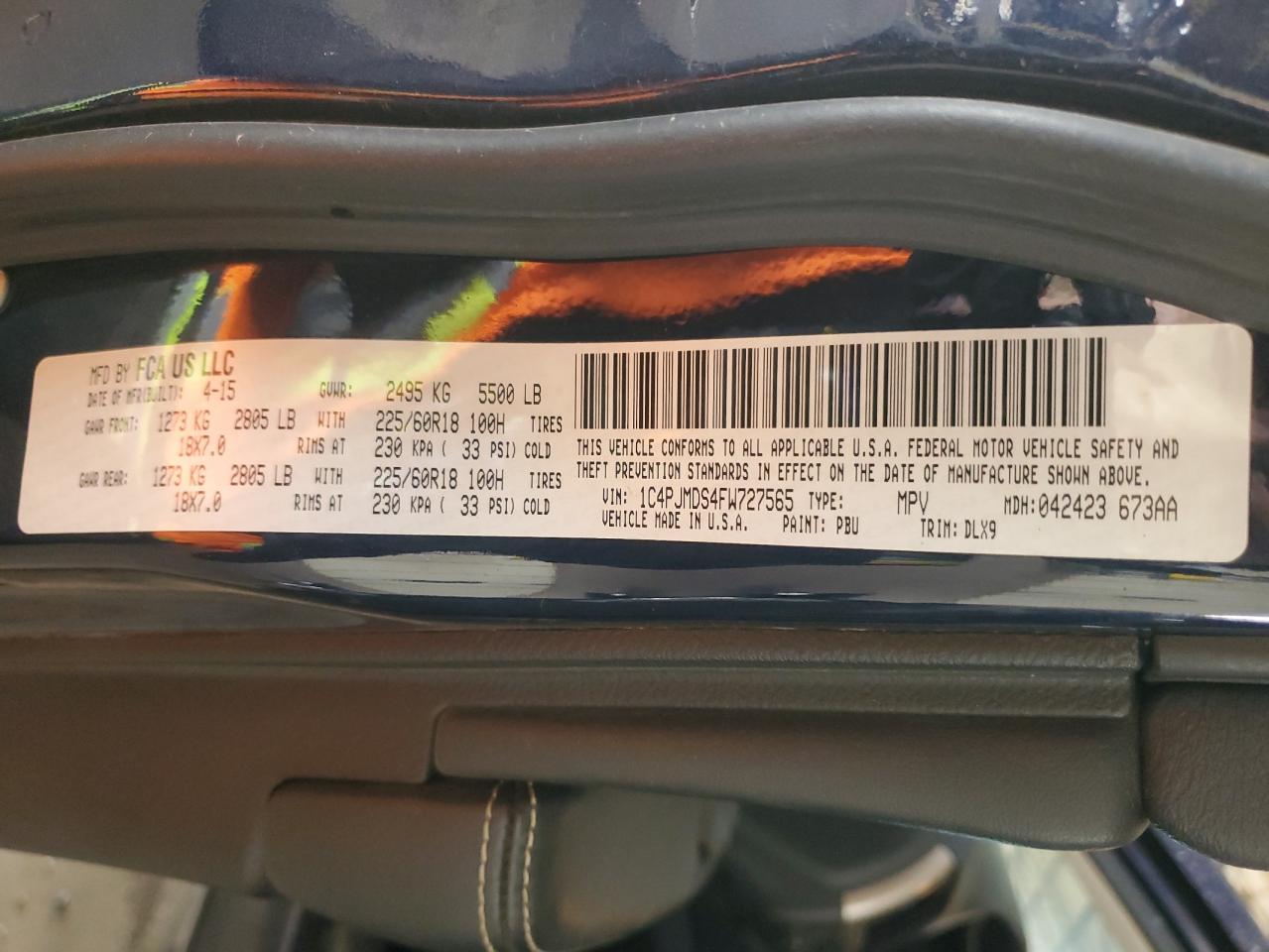 2015 Jeep Cherokee Limited VIN: 1C4PJMDS4FW727565 Lot: 71705525