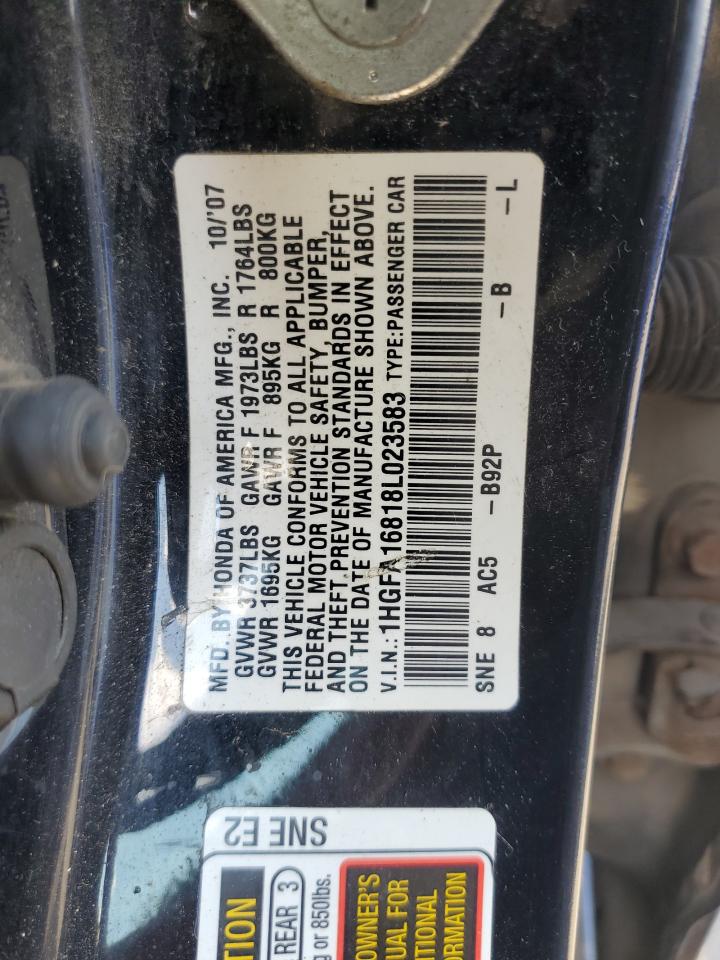 2008 Honda Civic VIN: 1HGFA16818L023583 Lot: 81847575