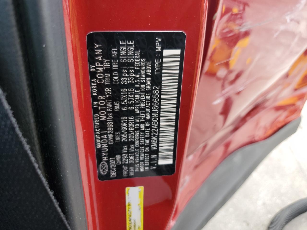 2022 Hyundai Kona Sel VIN: KM8K22AB0NU866582 Lot: 80441425