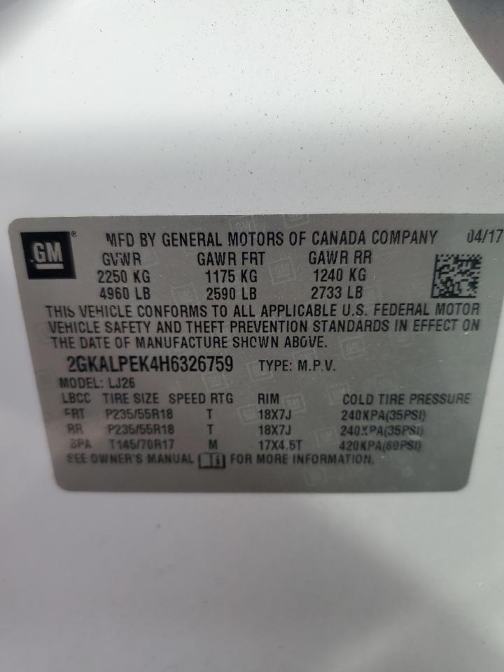 2017 GMC Terrain Slt VIN: 2GKALPEK4H6326759 Lot: 80893215