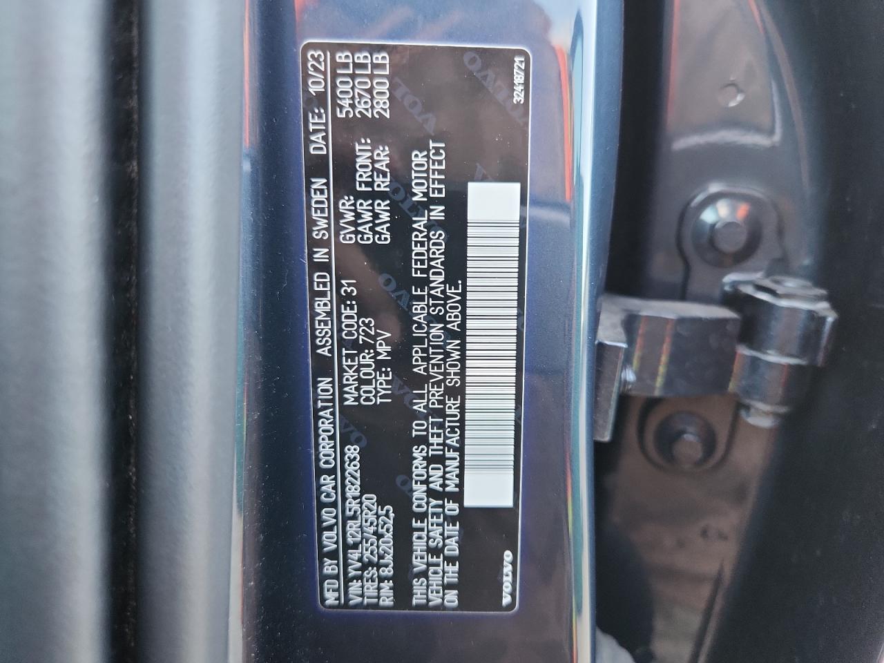 2024 Volvo Xc60 Plus VIN: YV4L12RL5R1822638 Lot: 82151355