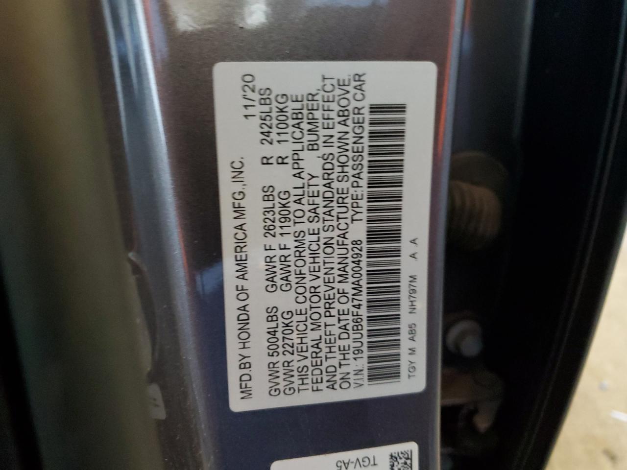 2021 Acura Tlx Technology VIN: 19UUB6F47MA004928 Lot: 80584505