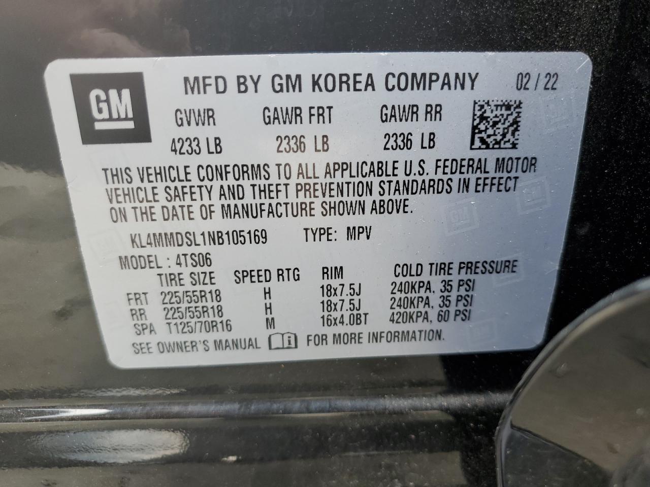 2022 Buick Encore Gx Select VIN: KL4MMDSL1NB105169 Lot: 71000895