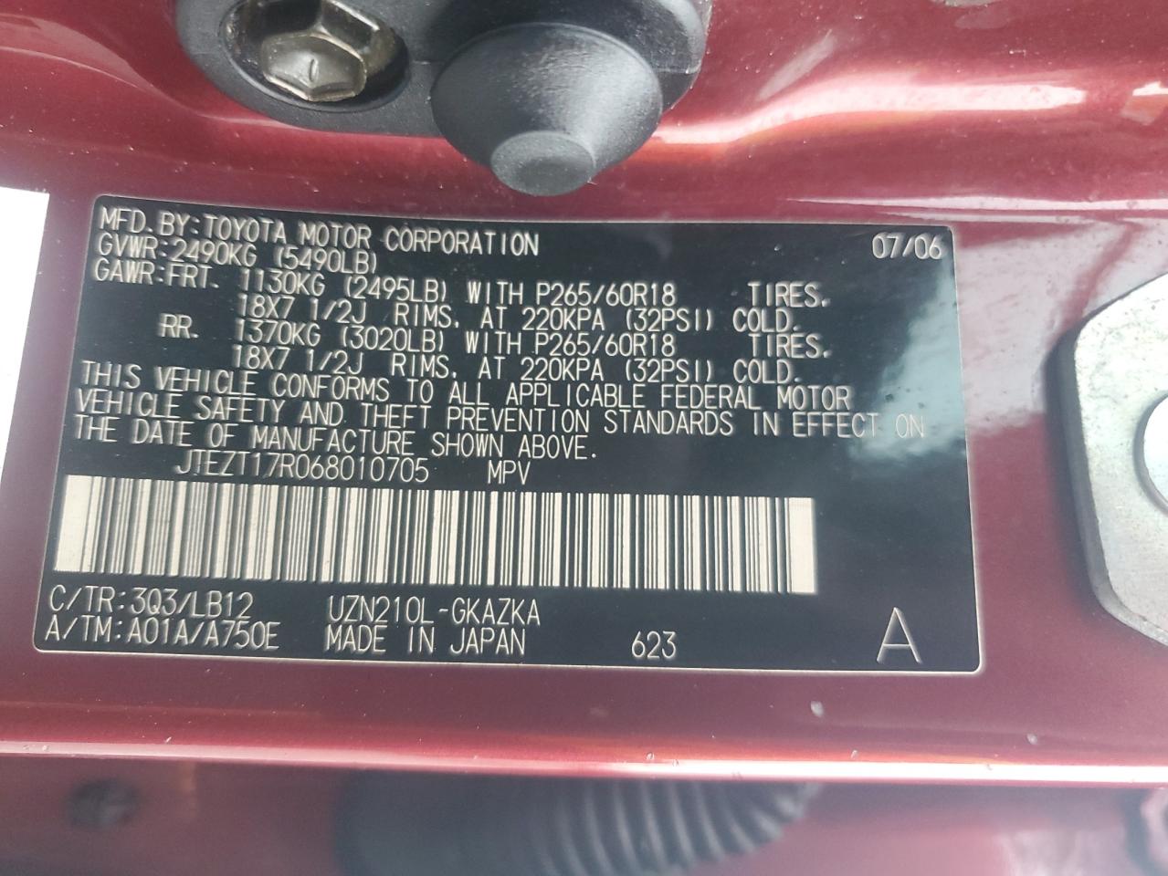 2006 Toyota 4Runner Limited VIN: JTEZT17R068010705 Lot: 80558175