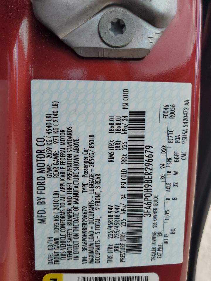 2014 Ford Fusion Se VIN: 3FA6P0H98ER296679 Lot: 82066105