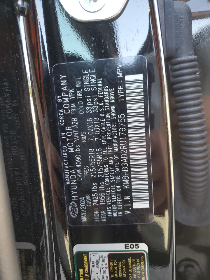 2024 Hyundai Kona Sel VIN: KM8HB3AB2RU179755 Lot: 81519005