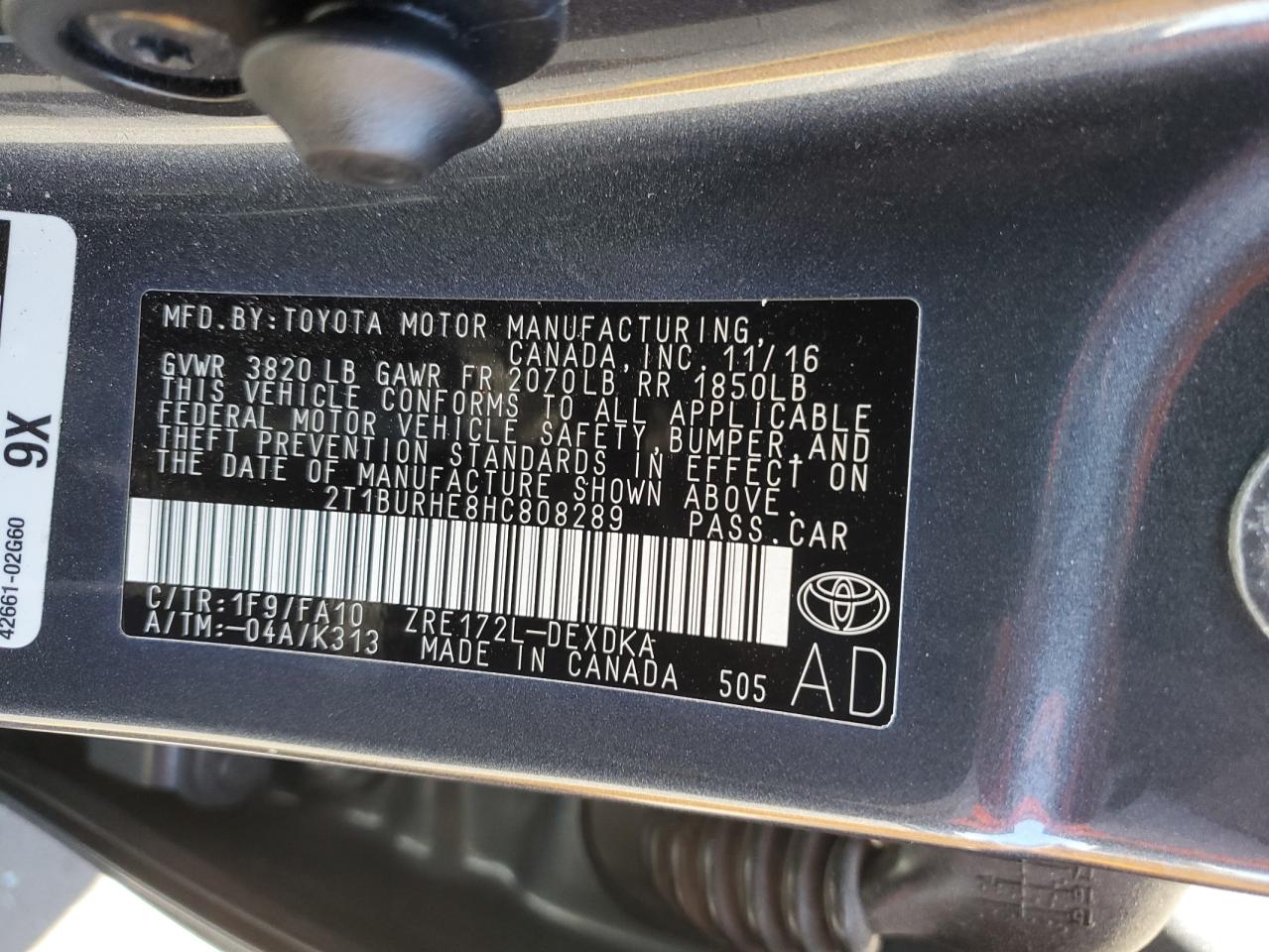 2017 Toyota Corolla L VIN: 2T1BURHE8HC808289 Lot: 80752995