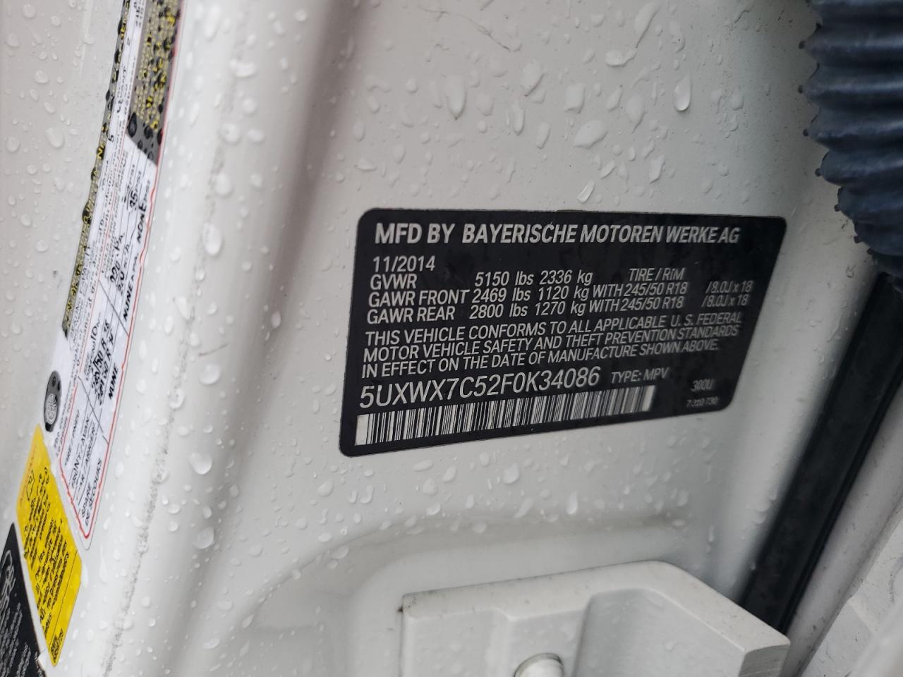 2015 BMW X3 xDrive35I VIN: 5UXWX7C52F0K34086 Lot: 81453215