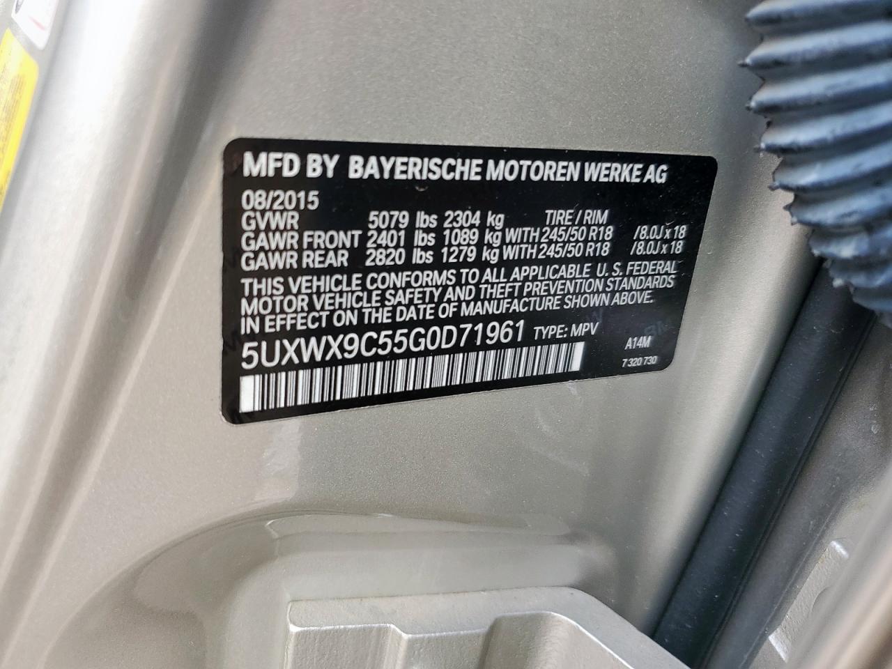 2016 BMW X3 xDrive28I VIN: 5UXWX9C55G0D71961 Lot: 81413485