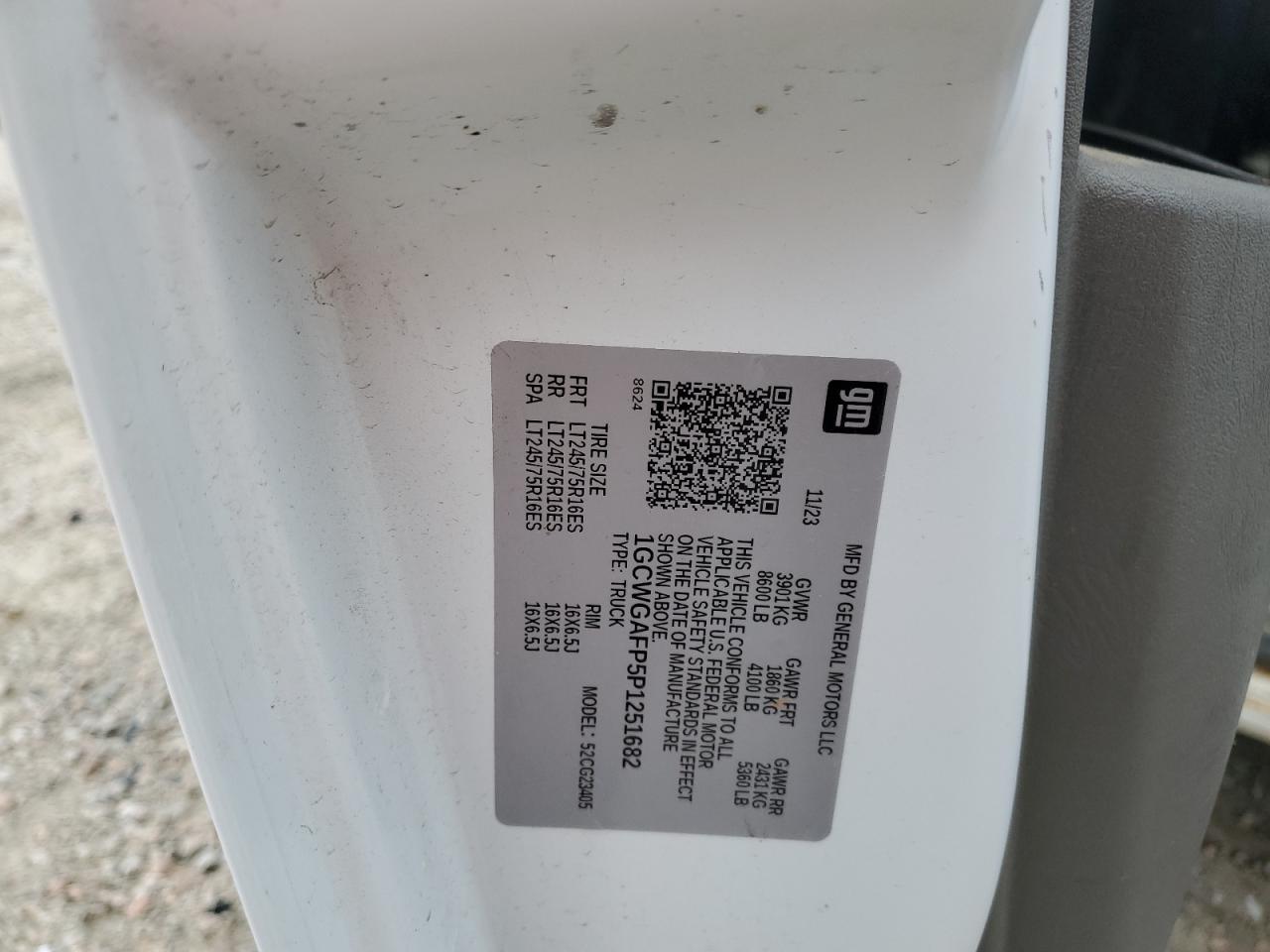 2023 Chevrolet Express G2500 VIN: 1GCWGAFP5P1251682 Lot: 80459745