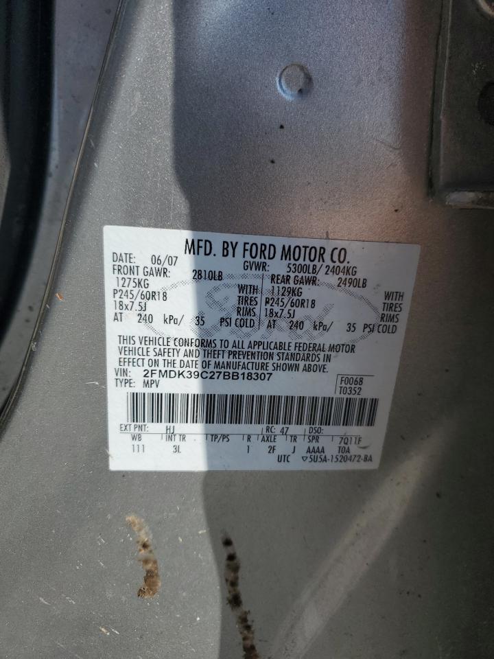 2007 Ford Edge Sel Plus VIN: 2FMDK39C27BB18307 Lot: 80713335