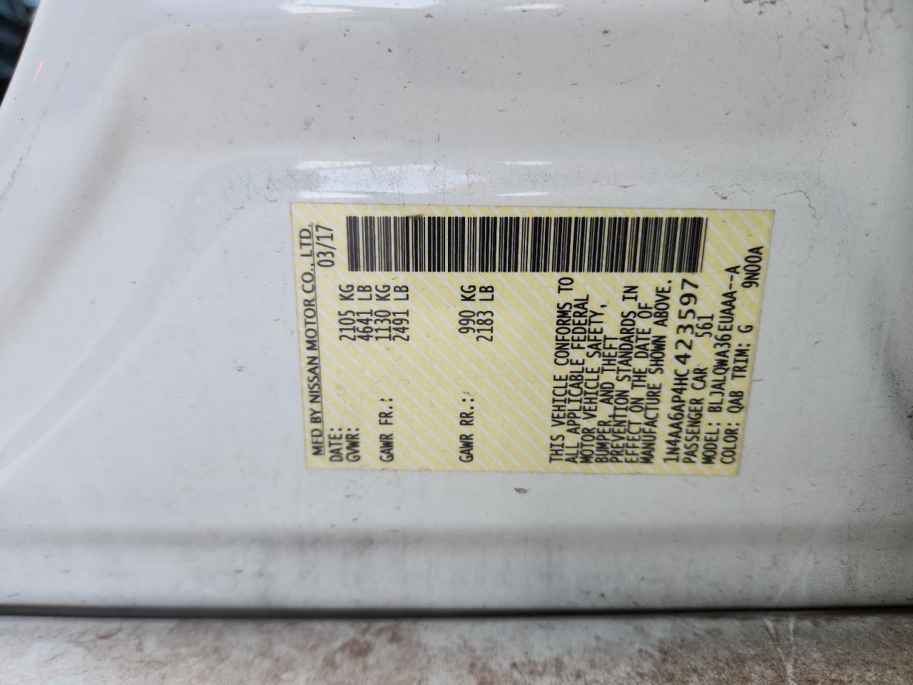 2017 Nissan Maxima 3.5S VIN: 1N4AA6AP4HC423597 Lot: 71813435