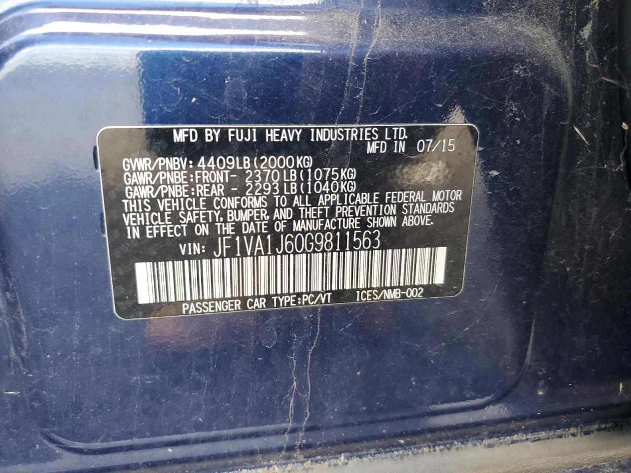 2016 Subaru Wrx Limited VIN: JF1VA1J60G9811563 Lot: 81965805