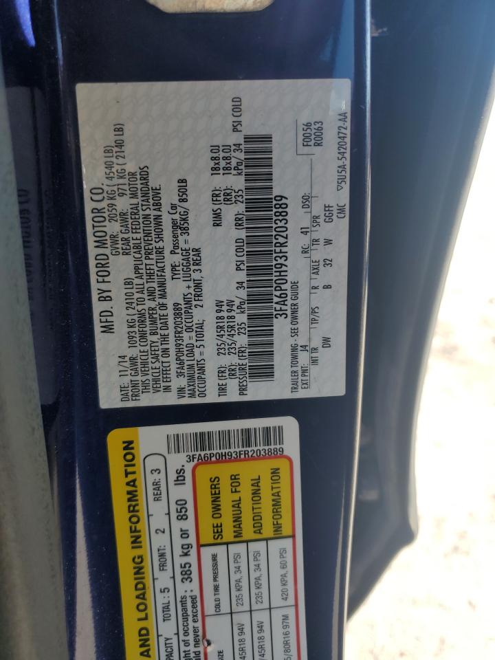 2015 Ford Fusion Se VIN: 3FA6P0H93FR203889 Lot: 84282005