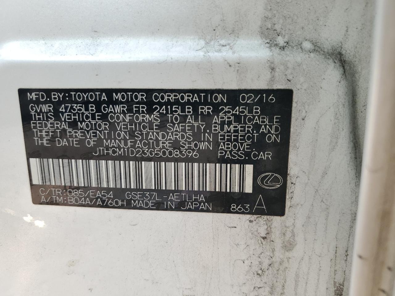 2016 Lexus Is 300 VIN: JTHCM1D23G5008396 Lot: 71687055