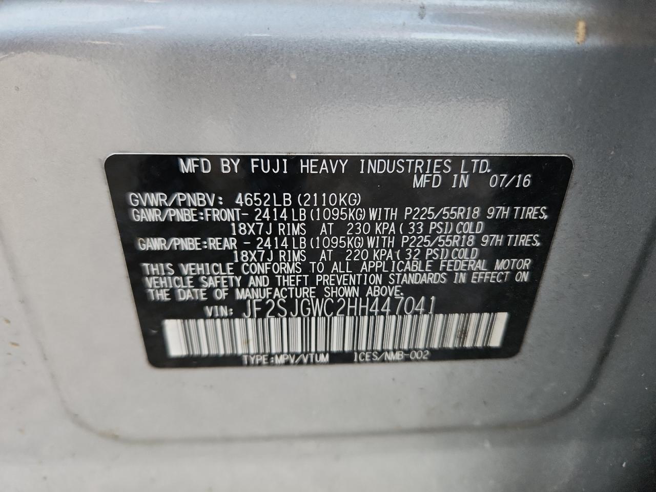 2017 Subaru Forester 2.0Xt Touring VIN: JF2SJGWC2HH447041 Lot: 81063375