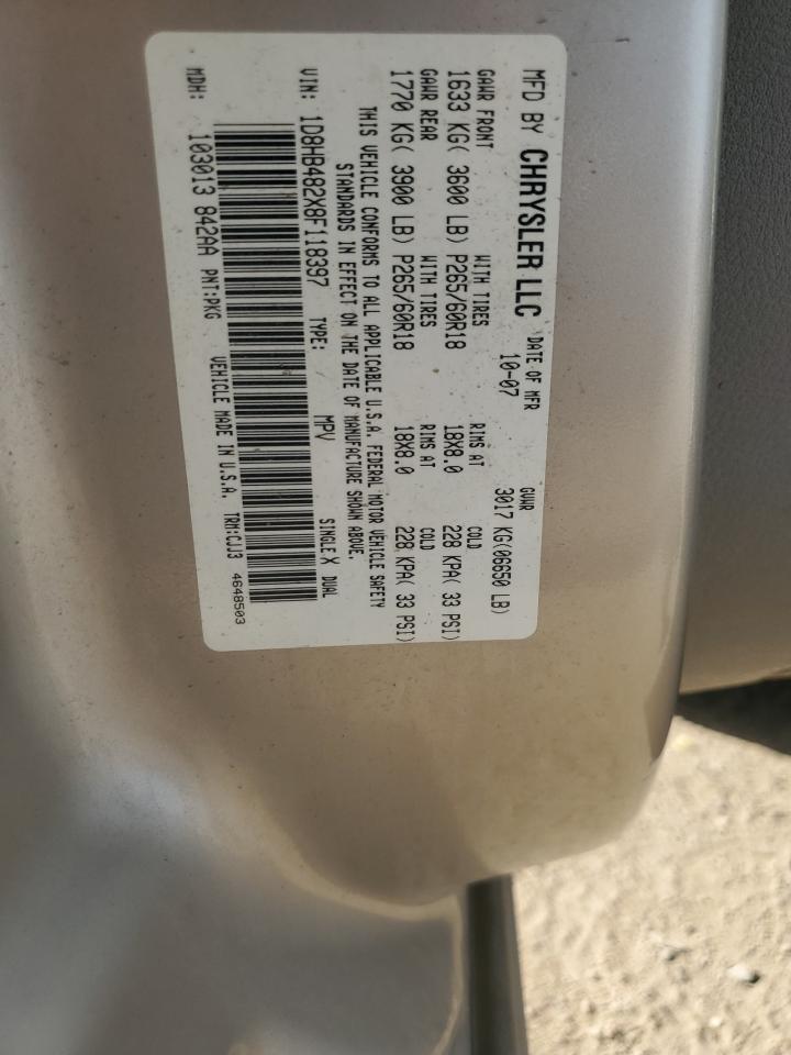 2008 Dodge Durango Slt VIN: 1D8HB482X8F118397 Lot: 80297355