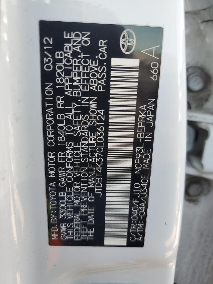 2012 Toyota Yaris VIN: JTDBT4K37CL036124 Lot: 81577955