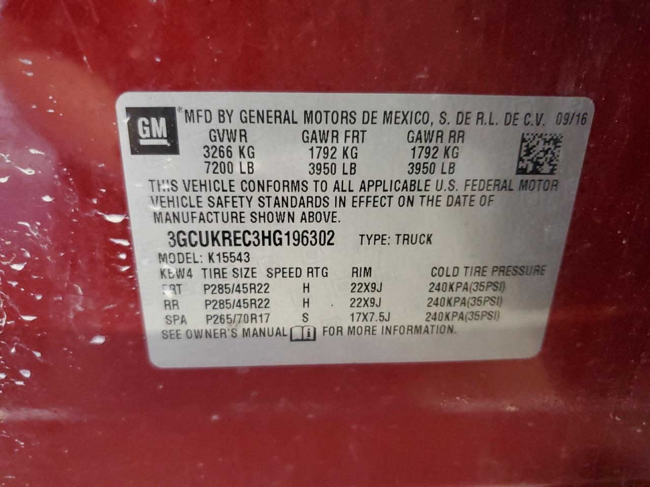 2017 Chevrolet Silverado K1500 Lt VIN: 3GCUKREC3HG196302 Lot: 70098315