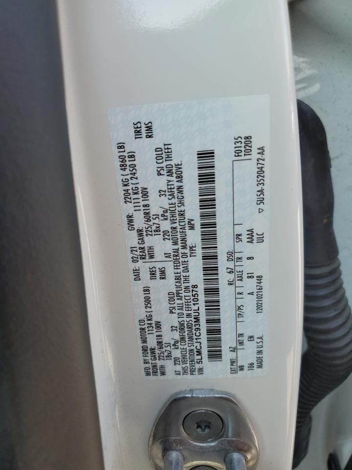 2021 Lincoln Corsair VIN: 5LMCJ1C93MUL10578 Lot: 71927595