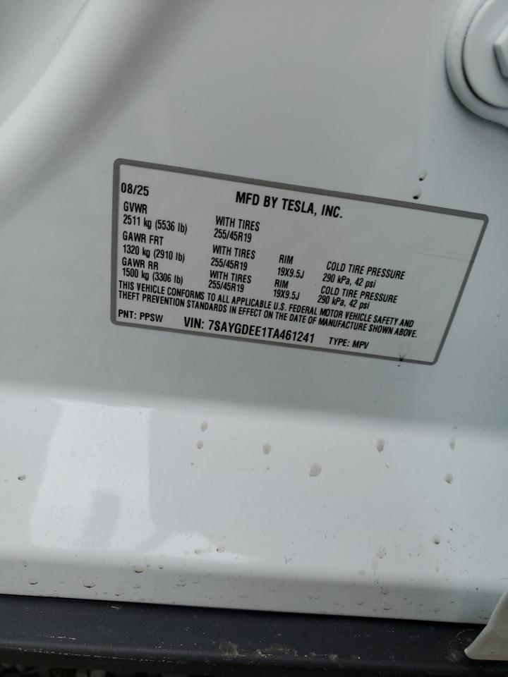 2026 Tesla Model Y VIN: 7SAYGDEE1TA461241 Lot: 80919845