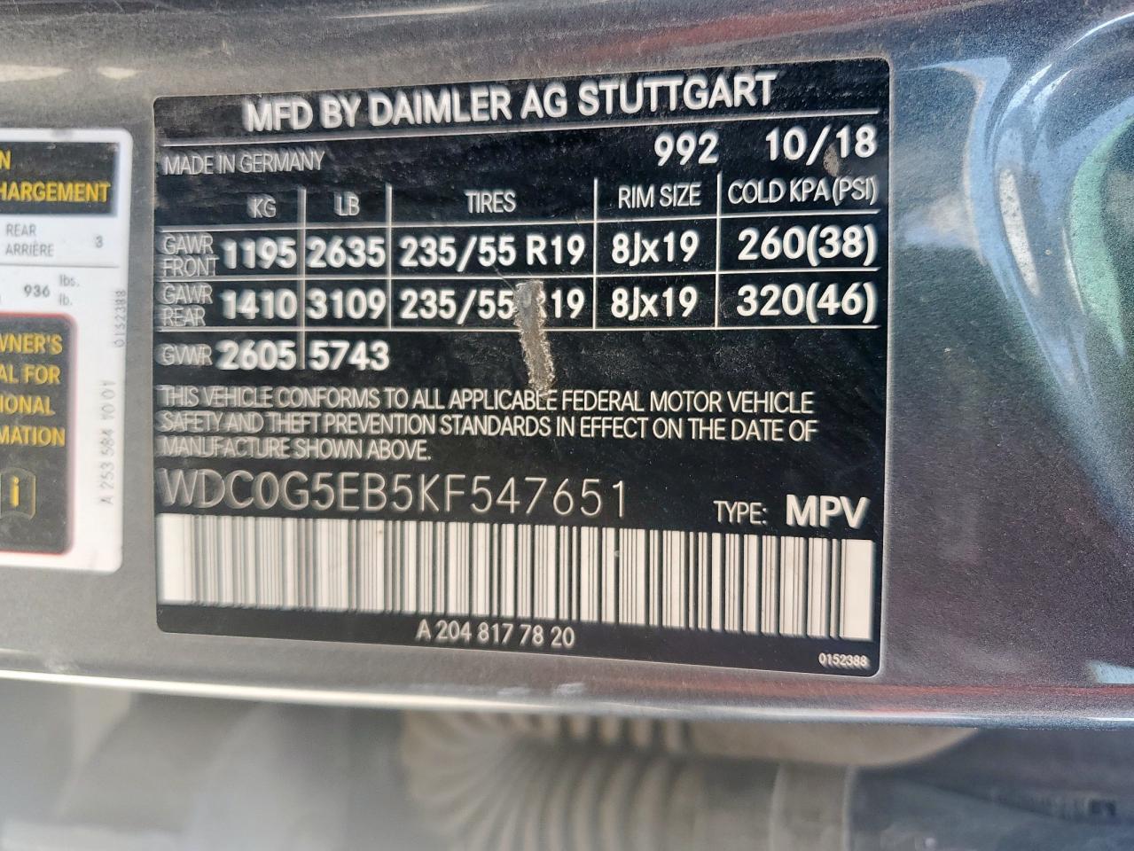 2019 Mercedes-Benz Glc 350E VIN: WDC0G5EB5KF547651 Lot: 80552975