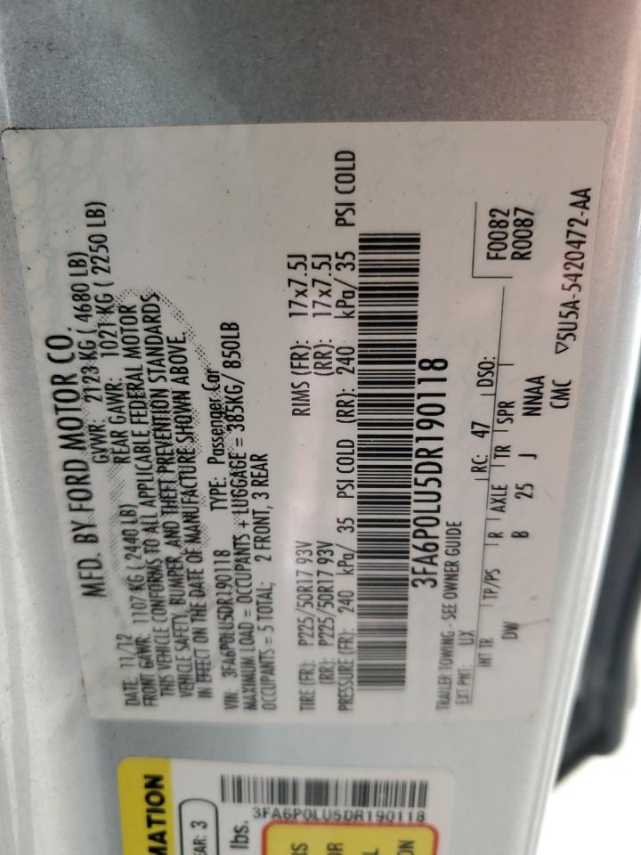 2013 Ford Fusion Se Hybrid VIN: 3FA6P0LU5DR190118 Lot: 72056725