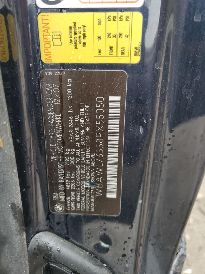 2008 BMW 335 I VIN: WBAWL73558PX55050 Lot: 81840175