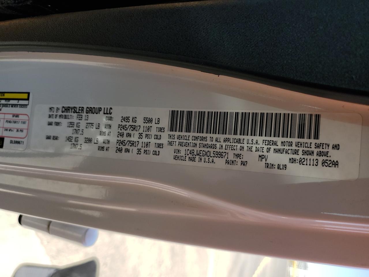 2013 Jeep Wrangler Unlimited Sahara VIN: 1C4BJWEGXDL599671 Lot: 71751795